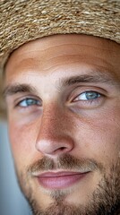 Wall Mural - A close up of a man wearing a straw hat