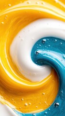 Wall Mural - A close up of a yellow and blue swirl with water droplets