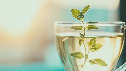 Wall Mural -   A cup of water with a plant sprouting from its interior