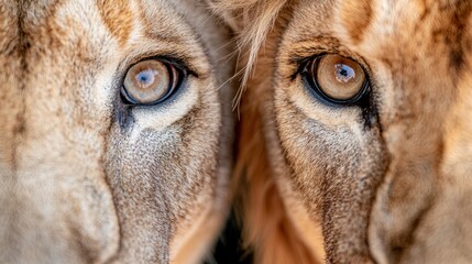 Wall Mural -  A close up of a lion's eyes looking at the camera