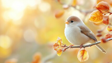 Wall Mural - A small bird sitting on top of a tree branch