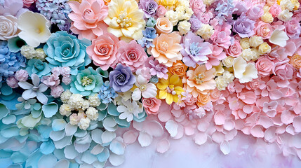 Poster - A vibrant arrangement of pastel flowers in various shapes and sizes, creating a beautiful, colorful display.