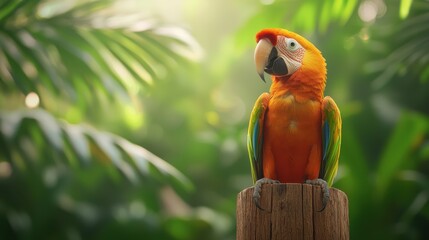 Wall Mural - A colorful parrot sitting on top of a wooden post