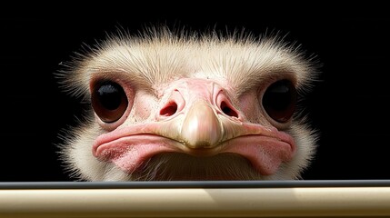  A close up of an ostrich's head with a black background