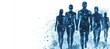 © Aleksei - Blue digital human silhouette team standing together in a row on a white background with copy space