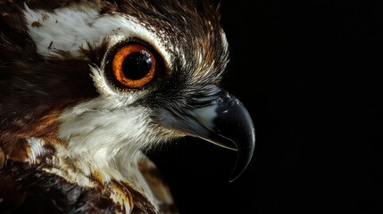 Wall Mural - a close-up shot of a bird of prey's face, highlighting its sharp features and piercing gaze