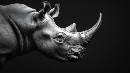 Wall Mural - A black and white photo of a rhino