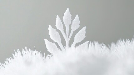 Wall Mural -   Frosted leaf on white feathers against gray background