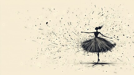 Wall Mural -   Black-and-white image of a female dancer wearing a tulle skirt and holding a dandelion