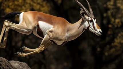 Wall Mural - A gazelle runs across a rock formation in the wilderness