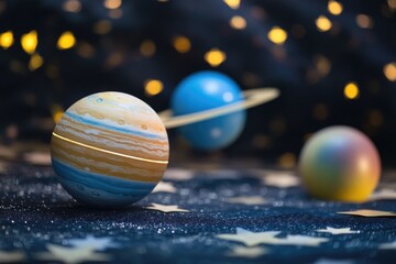 Canvas Print - a group of planets visible against the dark night sky, great for astronomy or space-themed designs
