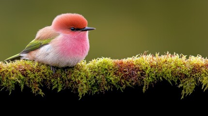 Wall Mural - A small bird sitting on top of a moss covered branch