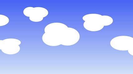 Wall Mural - Cloudy Sky Cartoon Look Background 4K Loop features a vector cartoon style sky with a gradient light blue to darker at the top with clouds floating across the sky in a loop.