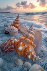 Wall Mural - Collection of sea shells on a sunny beach