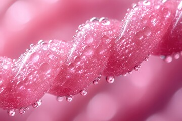 Wall Mural - Close-up shot of tiny water droplets on the surface of a pink flower, ideal for use in botanical or environmental illustrations