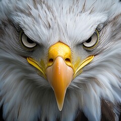 Wall Mural - A close-up view of a bald eagle's face, highlighting its distinctive features