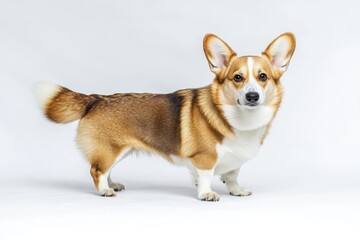 Canvas Print - A brown and white dog standing on a white surface, great for pet or animal-themed designs