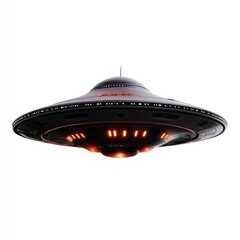 Canvas Print - a black and red flying saucer appears in the morning or evening sky, suitable for sci-fi or futurist