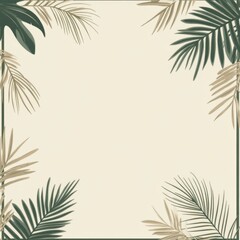 Wall Mural - A square frame with woven palm leaves on a beige background, perfect for tropical-themed designs