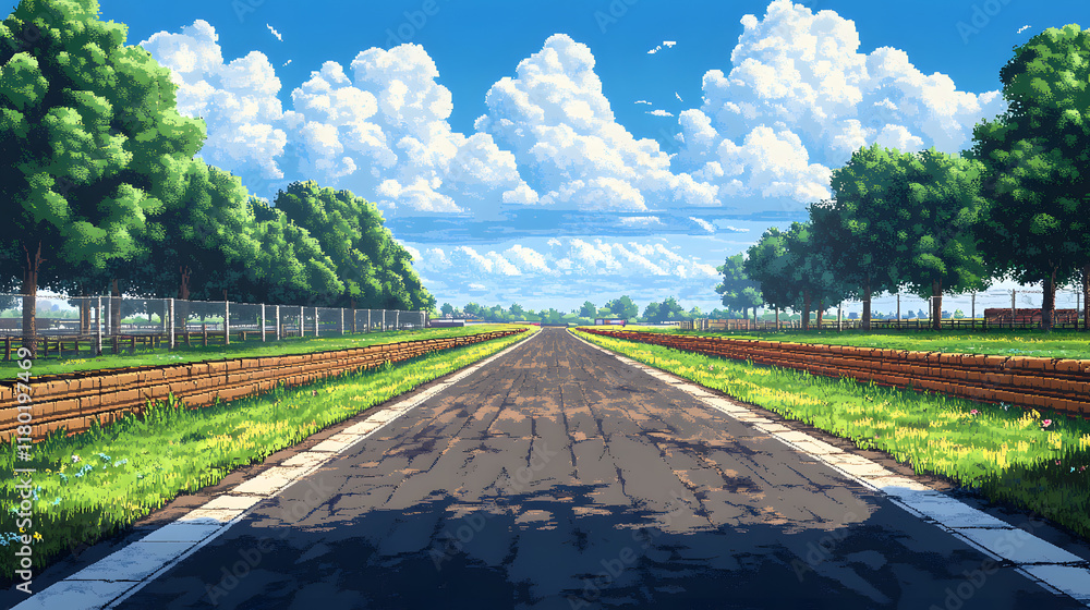 Enchanting Pixel Art Racing Game Level Background Featuring a 2D Track ...