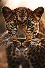 Canvas Print - Close-up shot of a leopard's face featuring distinctive green eyes