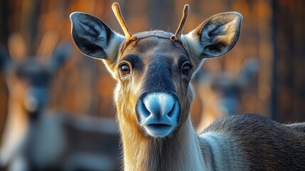 Sticker - A close-up shot of a deer's face with impressive antlers