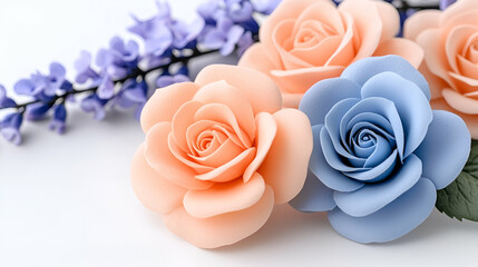 Poster - A beautiful arrangement of pastel-colored roses and delicate purple flowers, perfect for decoration or gifting.