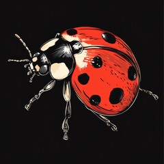 Sticker - A ladybug sits on a dark surface, waiting or observing