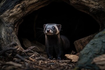 Wall Mural - A close-up shot of a small animal sitting or standing near a tree trunk