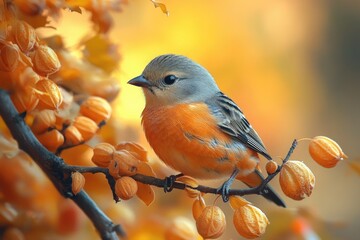 Wall Mural - a small bird sitting on a branch of a tree, possibly waiting for food or singing