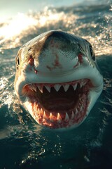 Wall Mural - A close-up shot of a shark's mouth open, useful for underwater or marine-related concepts