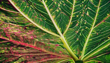 Wall Mural - Intricate veins and vibrant hues on a lush green leaf.