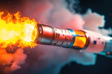 Wall Mural - a close-up shot of a rocket with flames igniting at the base, ready for liftoff