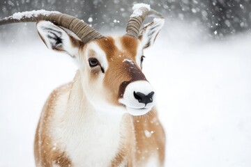 Wall Mural - A detailed view of a deer standing in the snow, ideal for winter-themed designs or nature-inspired art