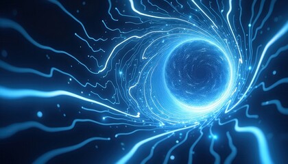 Wall Mural - abstract digital tunnel of swirling blue light and energy streams. futuristic technology concept, pe