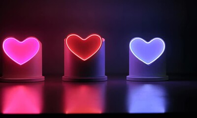 Wall Mural - set of 3d podium background for valentine's day with pink, red, white cylindrical pedestal. shining 