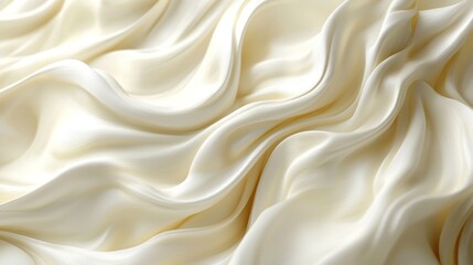 Wall Mural - A close-up of luxurious, flowing cream-colored fabric with soft, elegant folds.