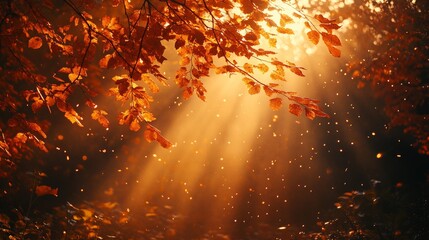 Wall Mural - Golden sunlight streaming through autumn leaves