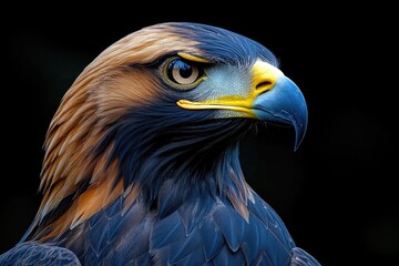 Wall Mural - a detailed image of a bird's face, with sharp eyes and feathers