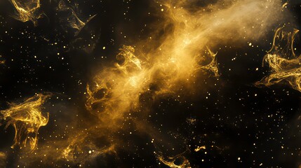 Wall Mural - golden light smoke art on black background, symbolizes magic and mystery with glowing atmosphere.