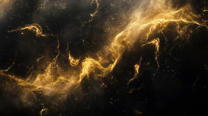 Wall Mural - golden light smoke art on black background, symbolizes magic and mystery with glowing atmosphere.