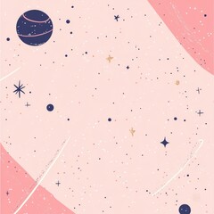 Wall Mural - a pink background with stars and planets, ideal for use in designs related to space exploration or a