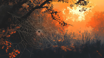 Wall Mural - Web past spider fear abstraction, generative ai. Meadowfall. Illustration