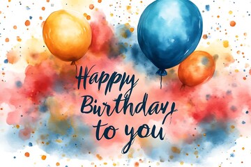 watercolor birthday card with balloons.
