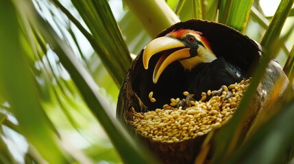 Wall Mural - a bird perched on a branch, featuring a distinctive large beak