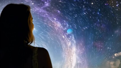 Wall Mural - celestial dazzling sky planetary encounter woman constellation awes woman standing sky planet celestial encounter awe dazzling astrological astronomy outer space star heavenly beauty imagination