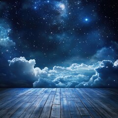 Wall Mural - a wooden floor with a starry night sky in the background, great for interior design or astronomy-rel