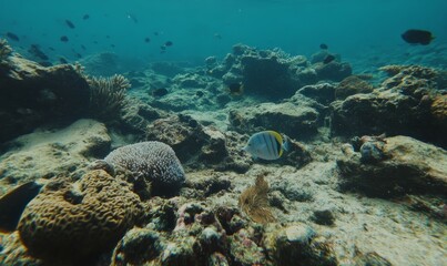 Wall Mural - Diverse marine life on coral reef underwater.