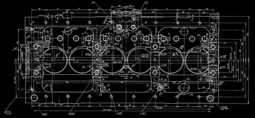 Wall Mural - cylinder block of engine of cargo vehicle. engineering mechanical drawing of automotive device. indu