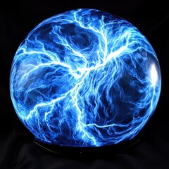Wall Mural - A blue plasma ball glowing on a dark black background